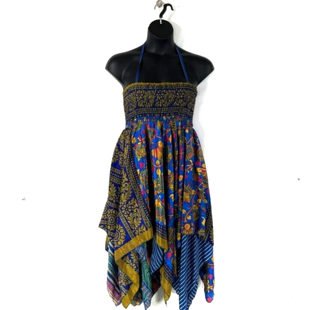 Asymmetrical Silk Boho Dress with Handkerchief Hem - Picture 16 of 16